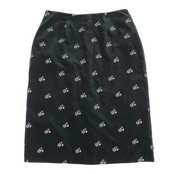 Hanna Andersson Dresses & Skirts - Hanna Andersson Velvet Floral Skirt Black Womens 8 Embroidered Pencil Lined